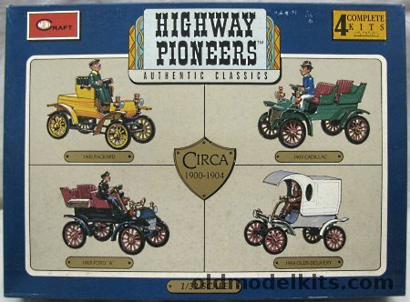 Minicraft 1/32 Highway Pioneers (Ex-Gowland/Revell) 1900 Packard / 1903 Cadillac / 1903 Ford A / 1904 Olds Delivery, 1501 plastic model kit